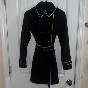 White House Black Market Black Trench Coat with White Trim